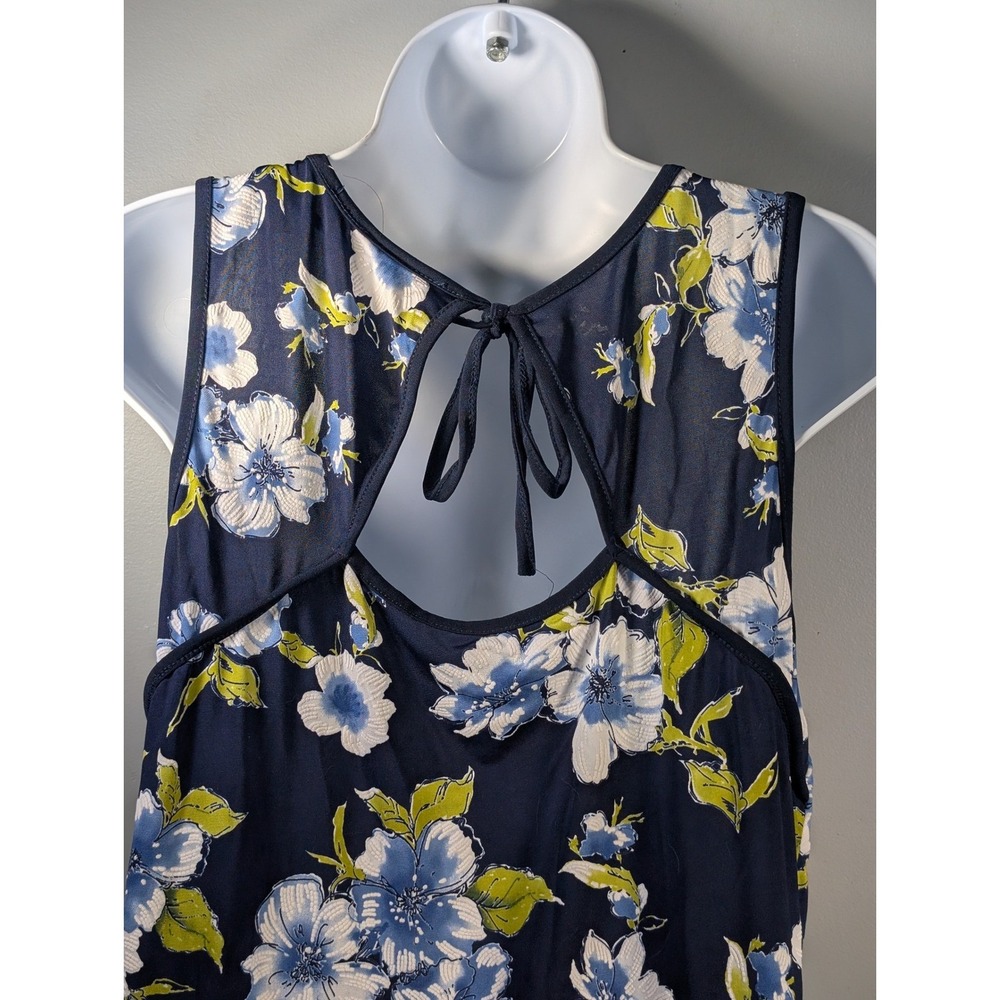 Lavish M Navy Blue Floral Twist Hem Sleeveless Tank Top Summer Office Boho Chic - Picture 7 of 9